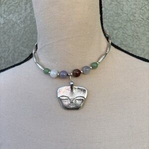 Handcrafted Multicolo choker Necklace with Peruvian inspired Sun face pendant